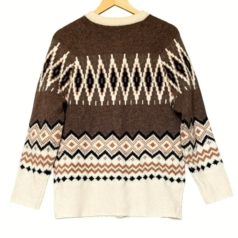 J.Crew Fair Isle Cardigan Merino Wool Blend Womens Size M - Picture 4 of 13
